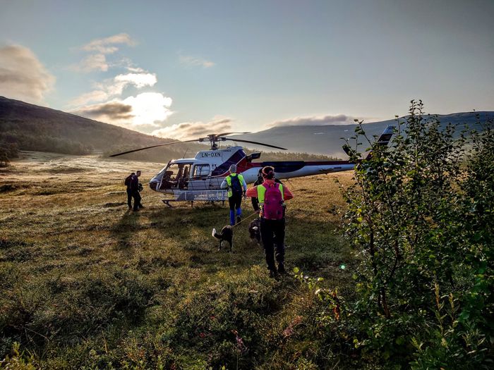 Friluftsliv klassen på vei i helikopter på Hardangervidda. 